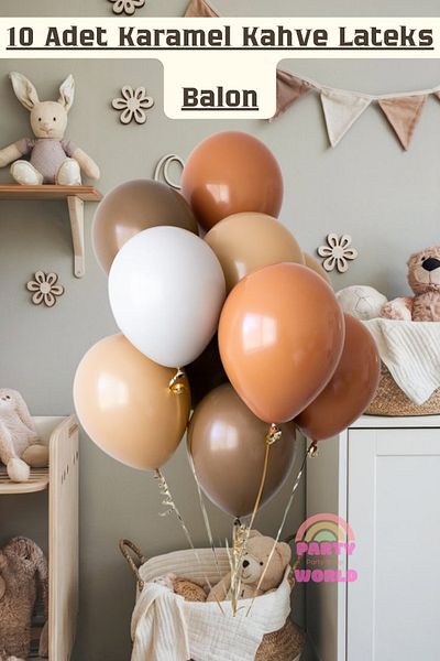 party world Brown Teddy Bear Foil Balloon with Bow Tie & Set of 10 Caramel Brown Shades Balloons