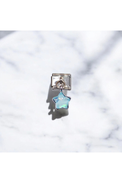 Bluw Jewelry Pembe Yıldız Desenli İtalyan Charm Sallantılı-Turkuaz