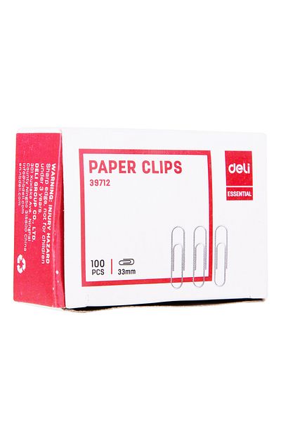 Deli E39712 Paper Clips 33mm Silver - 100pcs - ideal for document organizing