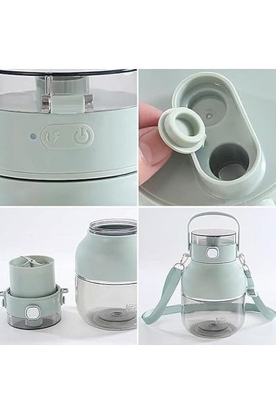 FOXMAG24 Portable USB blender, 4 blades, rechargeable, with additional lid, for smoothies, green
