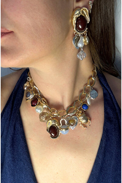 LYRA OFFİCİAL Za -Gösterişli Büyük Zincirli Çoklu Charm Kolye