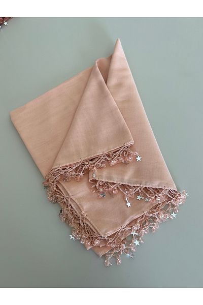 GÜNBATILI Handcrafted Handwork Edge Beaded Writing Cheesecloth Dowry Gift 100X100 cm