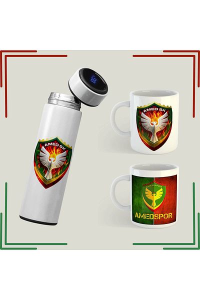 ZERYA Amedspor Products - Amedspor Designed Mug and Thermos Set - Amed Sports Cup (2 Mugs 1 Thermos)