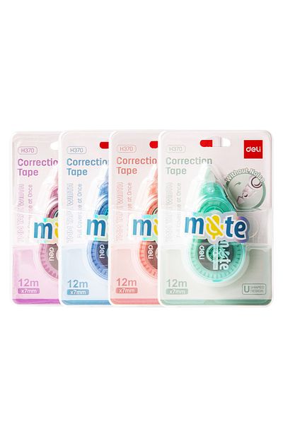 Deli EH370 Correction Tape, 7mm × 12m, Pink/Purple/Blue/Green – For School, Office & Home