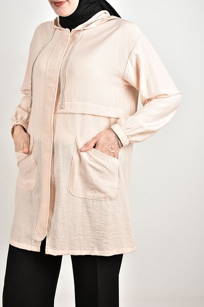 moda caddesi Sim Thread Detailed Zippered Pocket Cap Tunic