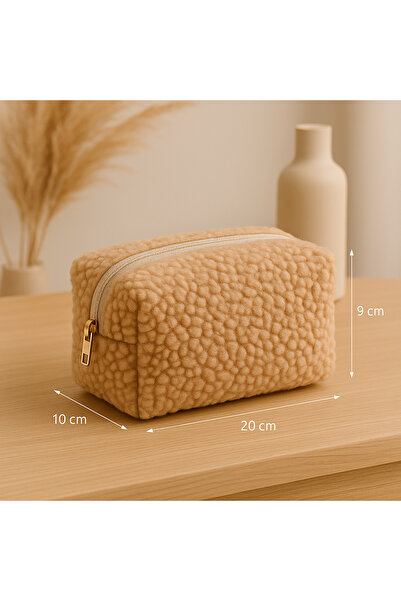 YILDIZ DİJİTAL HOME Голяма плюшена чанта за грим, кафява – мека дамска чанта с цип | Star Home's