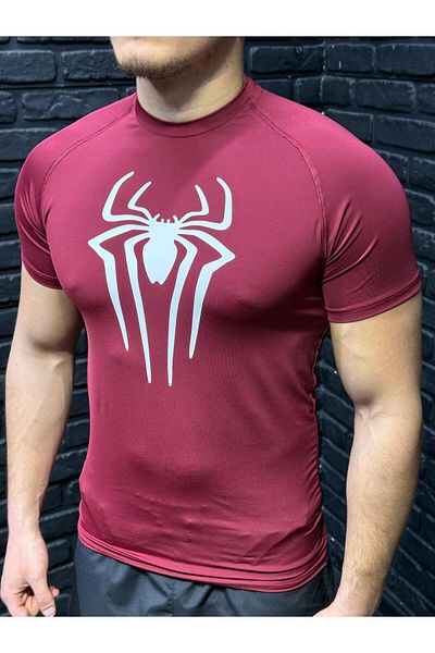 YHM Ανδρικό T-Shirt Slim Fit - Μοντέλο συμπίεσης σε μπορντό χρώμα