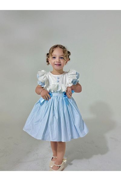 Linarookids Bay Blue Vintage Baby Girl Dress, Birthday Dress, Photo Shoot Dress, Suitable for 0-7 Years Old