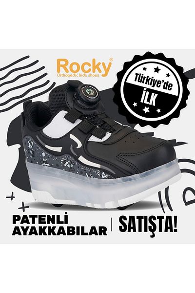 ROCKY SPORT Nils Boy's Comfortable Black Sports Shoes & Sneakers with Skates and Lights |   New Style Skate Shoes
