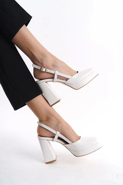 lavish Mety White Skin Heeled Shoes