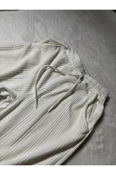 Butik Baggy White Color Ottoman Stripe Detailed Trousers