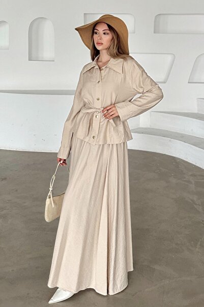 Olcay Öv részletes szoknya kabát szett BÉZS 9348-TK