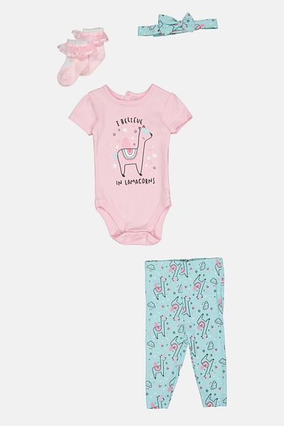 Lily & Jack Toddlers Girl 4 Pieces Bodysuit And Bottom With Socks And Hair Band Set, Multicolor