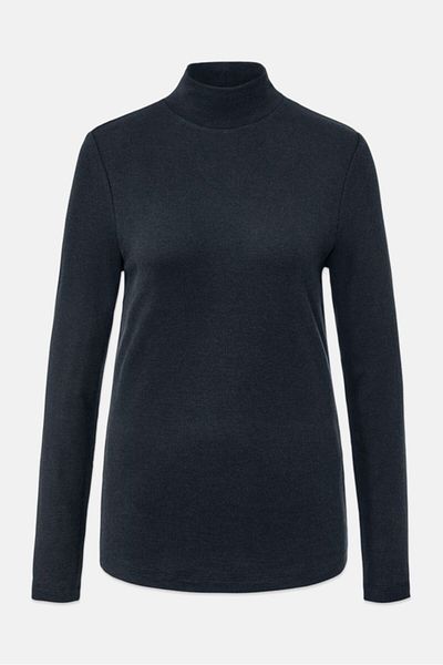 Tchibo Women Mock Neck Long Sleeve Textured Top, Navy