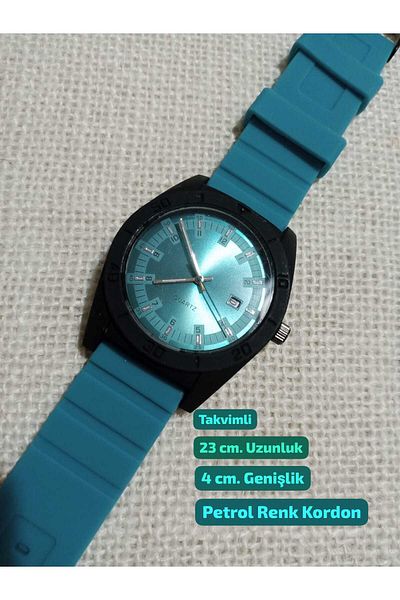 Brality Petrol Green Color Silicone Cord - Calendar - Women's Men's Wrist Watch - Round Digital Case 0083