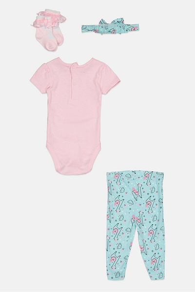 Lily & Jack Toddlers Girl 4 Pieces Bodysuit And Bottom With Socks And Hair Band Set, Multicolor