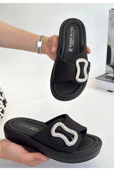 KAZAX Rale Black Stretch Buckle Slippers - Lisinya
