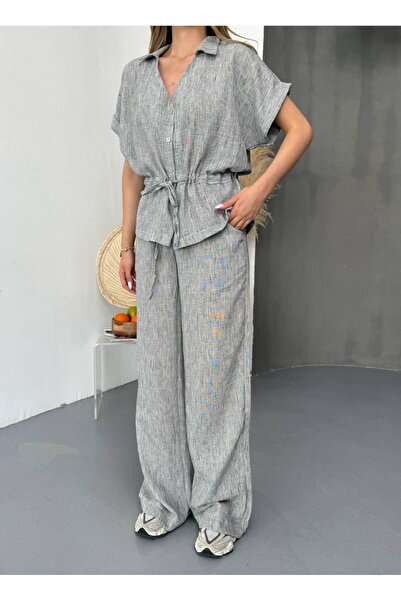 Generic Brand Buttoned Shirt and Linen Look Trousers Set