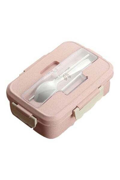HALAMODO Insulated Lunch Box With Spoon And Chopsticks Pink 20.5x13x7cm
