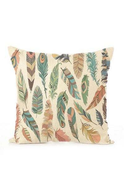 HALAMODO Feather Printed Cushion Cover Multicolour 45x45x1centimeter