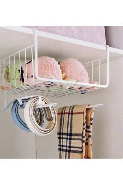 HALAMODO Under Shelf Organizer Basket White 8x11x10inch