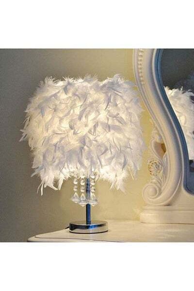 HALAMODO Decorative LED Bedside Feather Design Table Lamp White/Silver