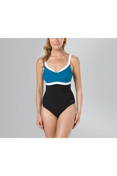 SPEEDO Women Aqua Jewel Swimsuit, Black and Green and White