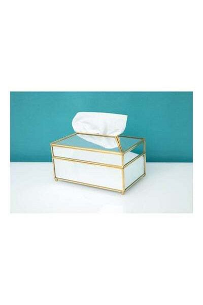 HALAMODO Luxury Glass Mirror Tissue Box White 19.5x11x12cm