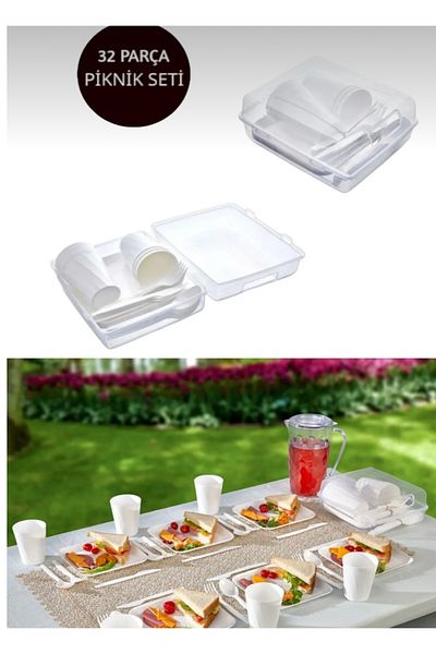 Hane216 32 Pieces Picnic Set Picnic Set for 6-Picnic Basket Set-Cups Fork Spoon Knife Breakfast Set