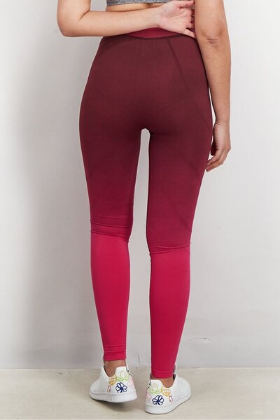 Reebok Women Sportswear Fit Color Block Training Leggings, Maroon and Purple
