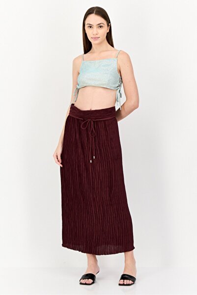 Reserved Women Textured Midi Skirt, Burgundy
