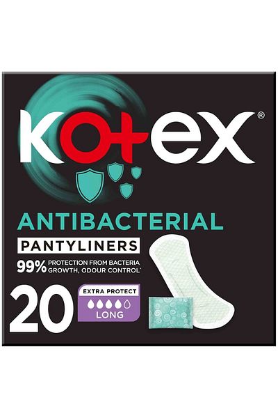 Kotex Antibacterial Panty Liners 99% Protection from Bacteria Growth Long Size 20pcs