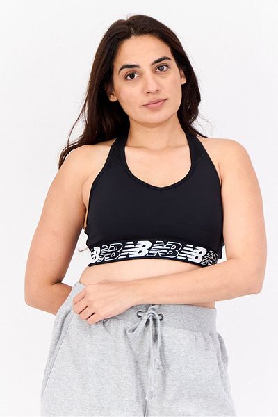 New Balance Women Brand Logo Padded Sports Bra, Black