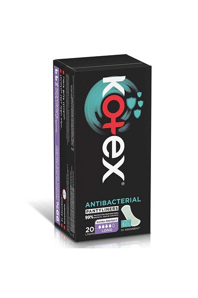 Kotex Antibacterial Panty Liners 99% Protection from Bacteria Growth Long Size 20pcs
