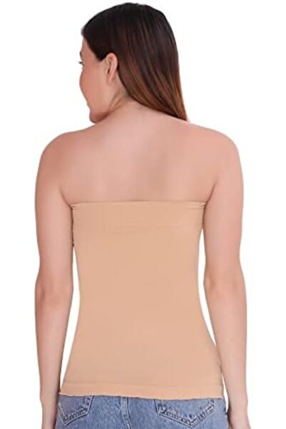 Glamroot Women's/Girl's Strapless Stretchable Long Bandeau Tube Top Camisole Free - Beige, One Size