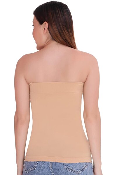 Glamroot Women's/Girl's Strapless Stretchable Long Bandeau Tube Top Camisole Free - Beige, One Size