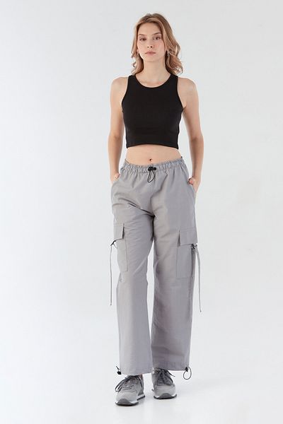 Fulla Moda Elastic Waist Parachute Fabric Jogger Pants with Stopper