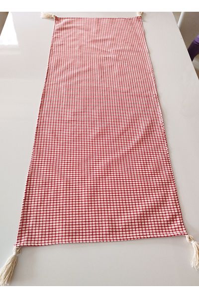 denizli hatırası Red Potikare Tasseled Soft Linen 47X115 cm Runner