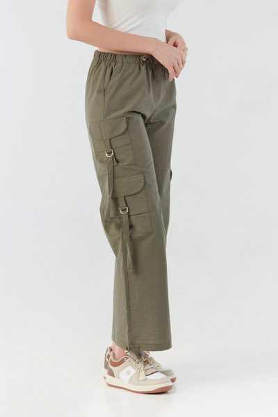 Fulla Moda Parachü Fabric Trousers with Elastic Waist