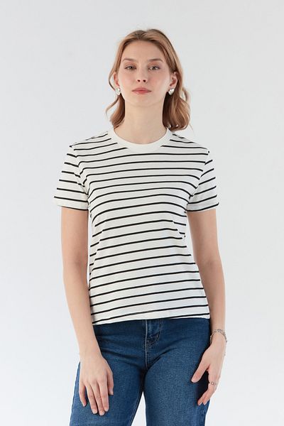 Fulla Moda Striped Crew Neck T-Shirt