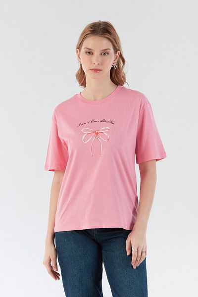 Fulla Moda Oversize T-Shirt with Ribbon and Text Print