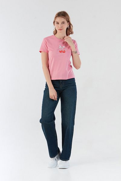 Fulla Moda Cherry and Bow Printed Crew Neck T-Shirt