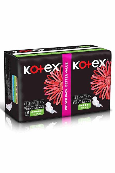 Kotex Natural Ultra Thin 100% Cotton Super Size Sanitary Pads with Wings 16 pcs