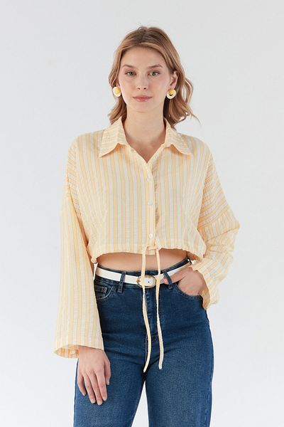 Fulla Moda Striped Tie Front Crop Shirt