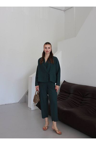 OTAKU Women's Tie-Up Shirt & Wide Leg Pants Set