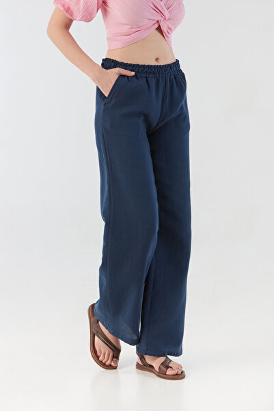 Fulla Moda Elastic Waist Pocket Linen Trousers