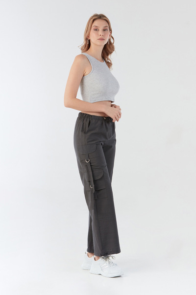 Fulla Moda Parachü Fabric Trousers with Elastic Waist
