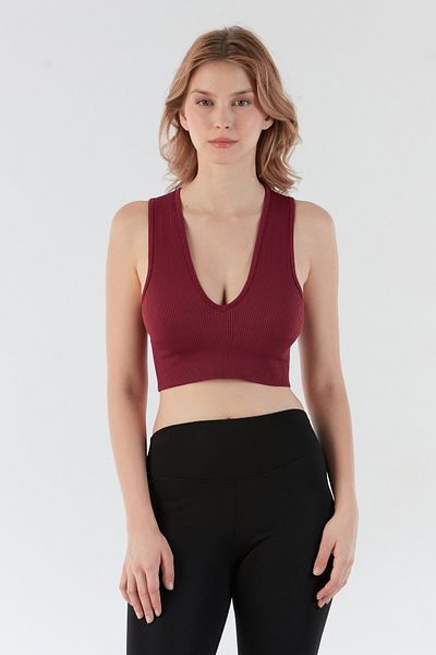 Fulla Moda Body crop fără cusături cu decolteu în V cu nervuri