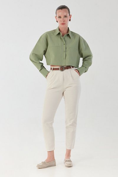 Fulla Moda Basic Pocket Detailed Terikoton Crop πουκάμισο