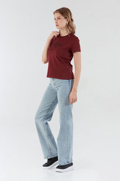 Fulla Moda California Embossed Printed Crew Neck T-Shirt